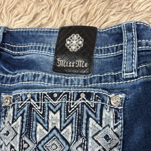 Miss Me Women's Boot Cut Jeans with Black and White Embroidery - Picture 2 of 7